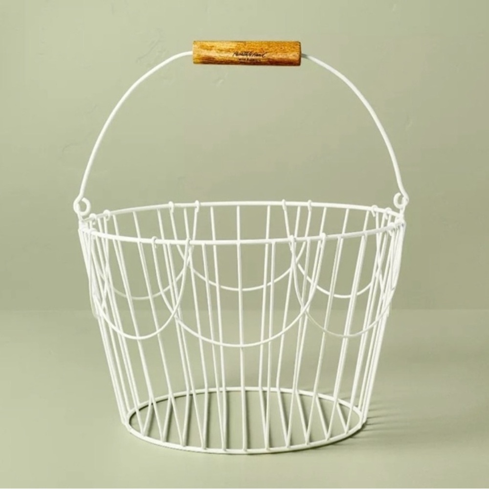 Hearth & Hand White Wire Storage Basket with Wood Handle